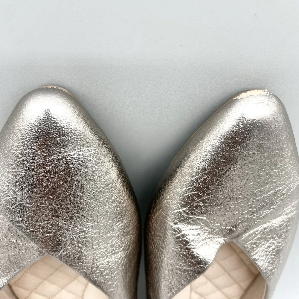 Birdies Womens 9 Goldfinch Ballet Flats Shoes Champagne Metallic Leather Chic